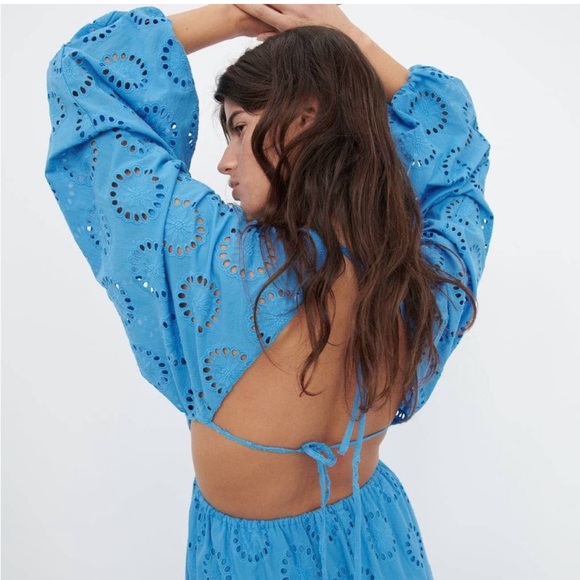 Zara new with tags blue embroidered cut out maxi dress - Picture 2 of 3